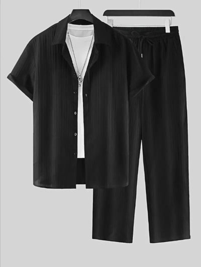 Camisa Ejecutiva a Rayas con Solapa y Pecho Estructurado para Hombre - Image 7