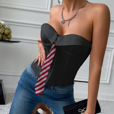 Corset Satinado con Encaje de Espina de Pez y Anillo de Acero - Image 15