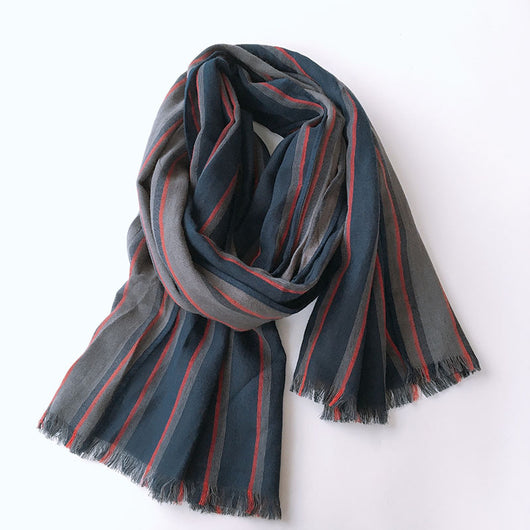 Bufanda Larga Azul a Rayas Estilo Japonés y Coreano para Hombre - Image 21