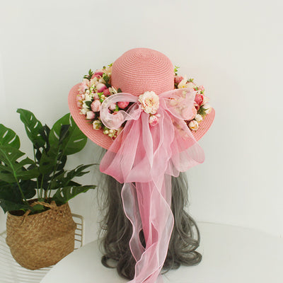 Sombrero de Paja Artesanal con Ala Ancha y Flores para Mujer - Image 44