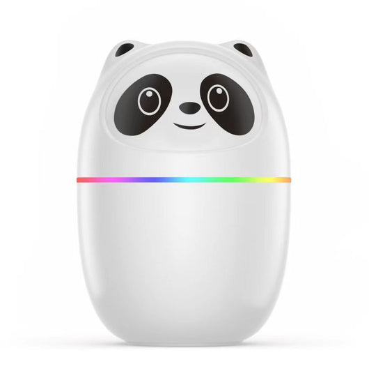Pink panda mini humidifier with a smiling face and a rainbow LED light band around its middle. - Image 7