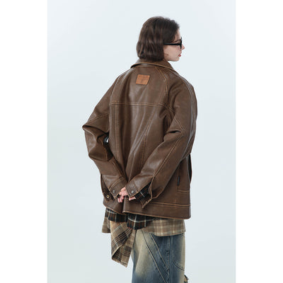 Chaqueta de Cuero PU Estilo Retro Americano Desgastado para Motociclista - Image 4