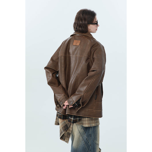 Chaqueta de Cuero PU Estilo Retro Americano Desgastado para Motociclista - Image 4
