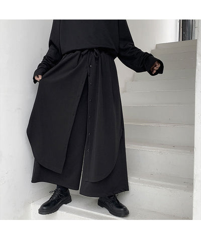 Pantalones Anchos para Hombre con Botones Superpuestos en Negro - Image 12