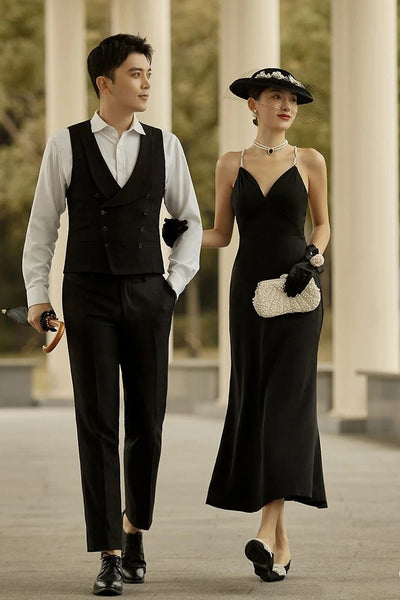 Vestido de Noche Negro Estilo Audrey Hepburn con Guantes Mariposa Retro - Image 11
