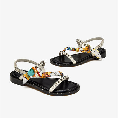 Sandalias Planas de Cuero con Tachuelas Estilo Francés para Mujer - Image 10