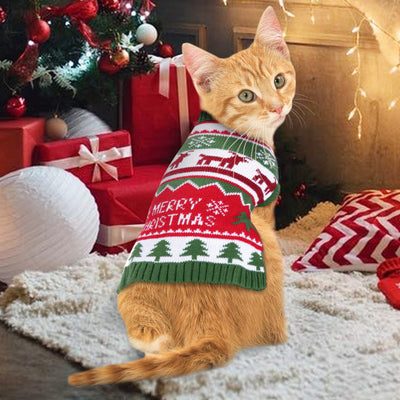 Suéter Navideño para Mascotas con Cuello Alto, Rayas y Copos de Nieve - Image 3
