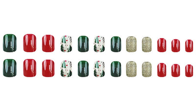 Set de 24 Uñas Postizas Navideñas con Diseños de Sombreros, Rayas y Copos de Nieve - Image 18