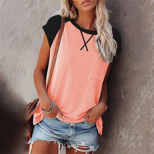 Playera Suelta de Cuello Redondo con Combinación de Colores para Mujer - Image 2