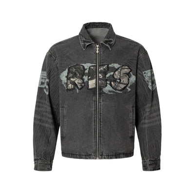 Chaqueta de Motociclista Denim con Bordados - Image 3