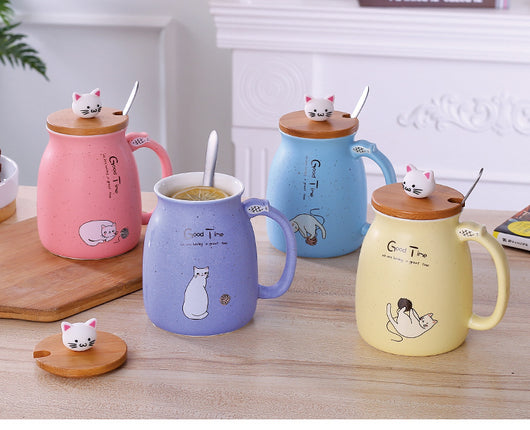 Taza Térmica Infantil con Tapa - Diseño Gatito Cerámica para Leche y Café - Image 8