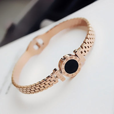 Pulsera Brazalete Números Romanos Oro Rosa Acero Inoxidable para Parejas - Image 4