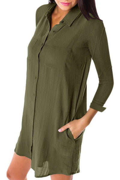 Vestido Camisero Holgado de Manga Larga con Bolsillos - Image 10