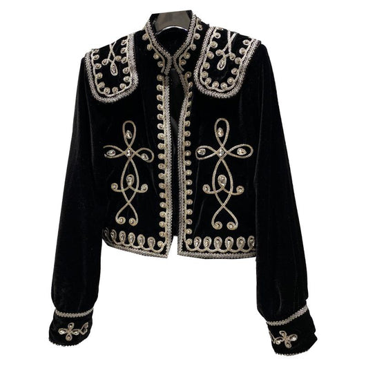 Chaqueta de Terciopelo Trenzada con Botones de Diamante para Mujer - Image 3