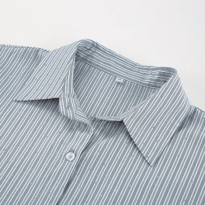 Camisa Manga Larga a Rayas con Detalles de Diamantes - Image 11