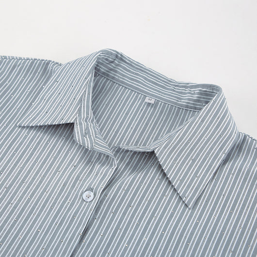 Camisa Manga Larga a Rayas con Detalles de Diamantes - Image 11
