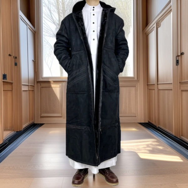 Bata de Ante Sintético para Hombre con Capucha y Bolsillos - Abrigo Invierno