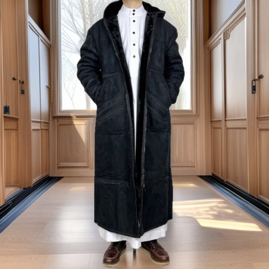 Bata de Ante Sintético para Hombre con Capucha y Bolsillos - Abrigo Invierno
