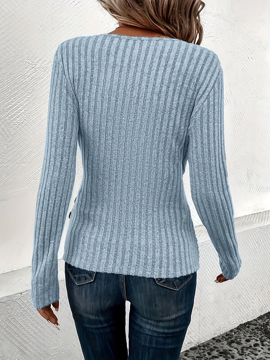 Blusa Clásica de Cuello V y Manga Larga en Colores Sólidos para Mujer - Image 17