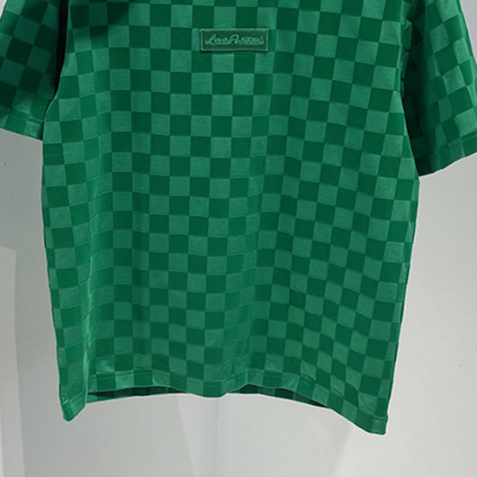 Playera Casual de Cuadros Verde con Cuello Redondo - Image 7
