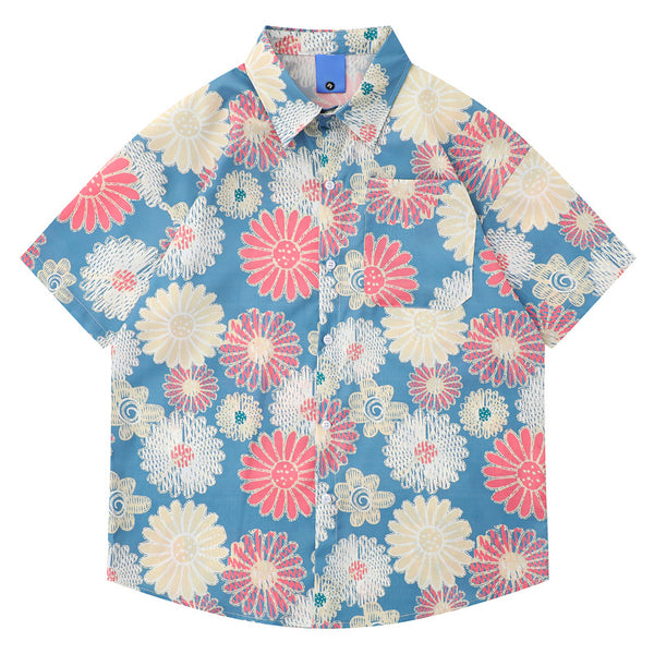 Camisa Vintage Floral Estilo Hong Kong de Manga Corta para Hombre