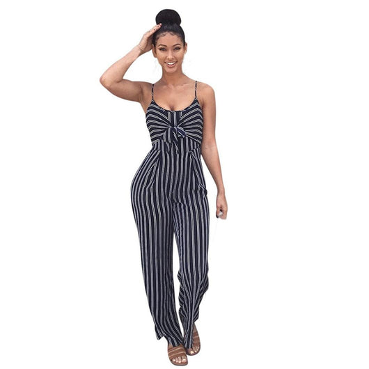 Jumpsuit Elegante de Piernas Anchas con Tirantes y Rayas - Image 8