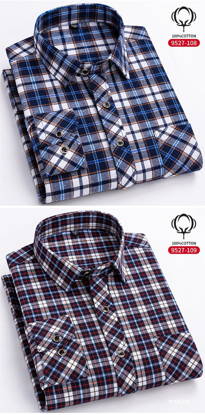 Camisa de Cuadros Suelta en Algodón para Hombre de Manga Larga - Image 25