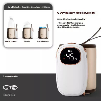White portable bottle warmer with rose gold accents, digital display showing 45°C, and beige insulated sleeve. - Image 6