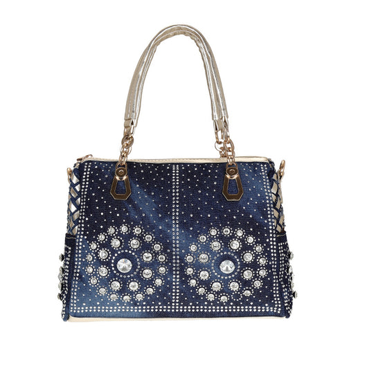 Bolso Bandolera Canvas Cuadrado con Tachuelas de Diamante Tejido - Image 3