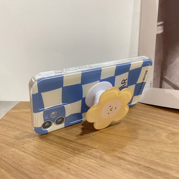Funda Protectora para iPhone con Diseño Cuadros y Flores Azules