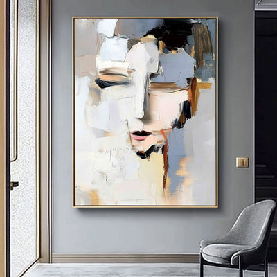 Cuadro Abstracto Mujer Moderno - Óleo Pintado a Mano Blanco y Negro - Image 8