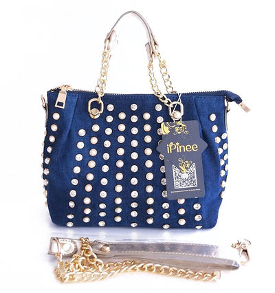 Bolso Mensajero Vaquero con Diamantes y Diseño Asimétrico - Image 13