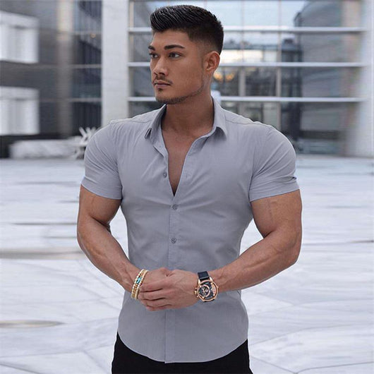 Camisa Musculada con Cuello Alzado y Mangas Cortas - Image 4
