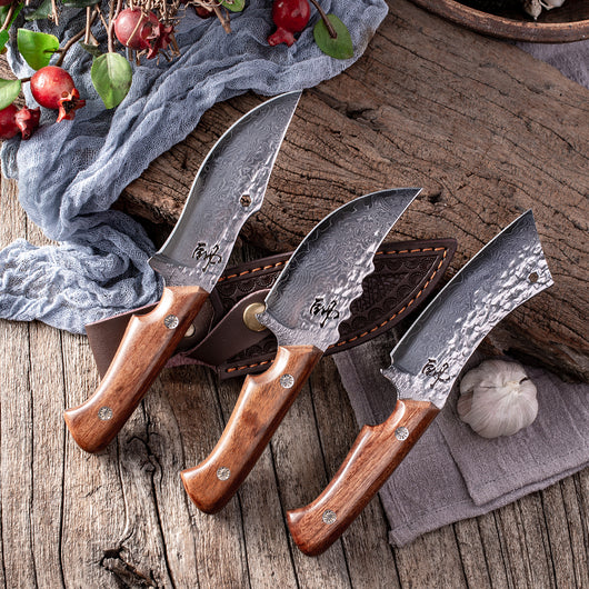 Cuchillo Damasco Premium con Funda de Cuero - Corte Profesional para Carnes y Frutas