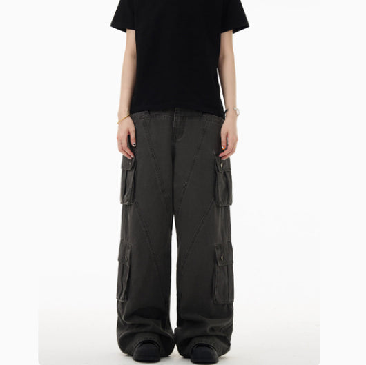 Pantalones Cargo Denim Retro Deconstruidos Unisex Holgados - Image 10