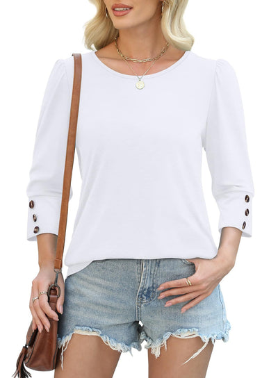 Blusa Elegante Estampada con Botones y Mangas 3/4 Cuello Redondo - Image 50