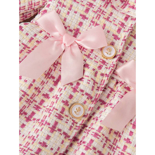 Vestido Infantil Cuadros con Cuello de Encaje y Moño - Image 5