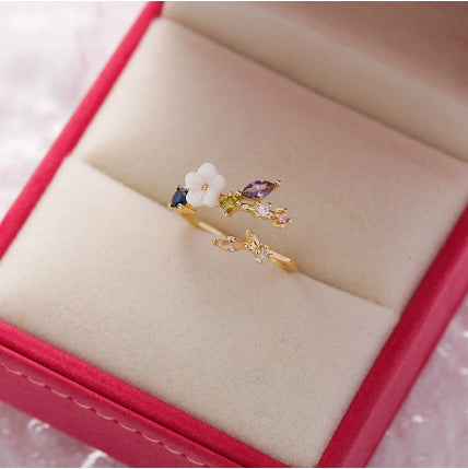 Anillo Flor de Cristal Diamante con Circonita Micro Incrustada - Diseño Abierto Ajustable - Image 27