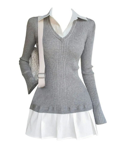 Suéter Preppy Falso Dos Piezas para Otoño e Invierno - Image 6