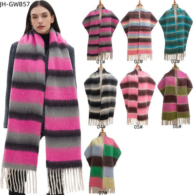Bufanda Gruesa de Rayas con Flecos para Hombre y Mujer
