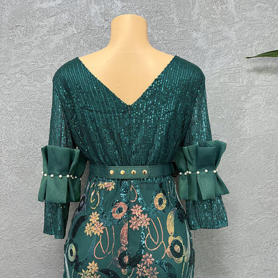 Vestido Formal Elegante Cuello Redondo Manga Corta Ajustado - Image 22