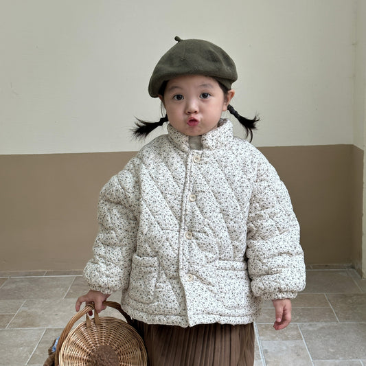Abrigo Infantil Acolchado Floral con Forro Polar Grueso