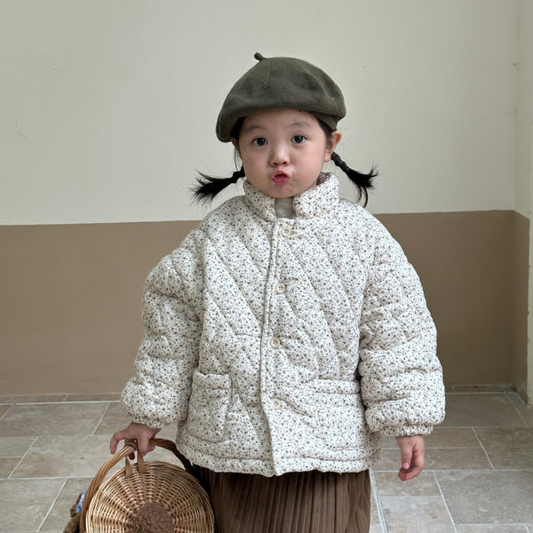 Abrigo Infantil Acolchado Floral con Forro Polar Grueso