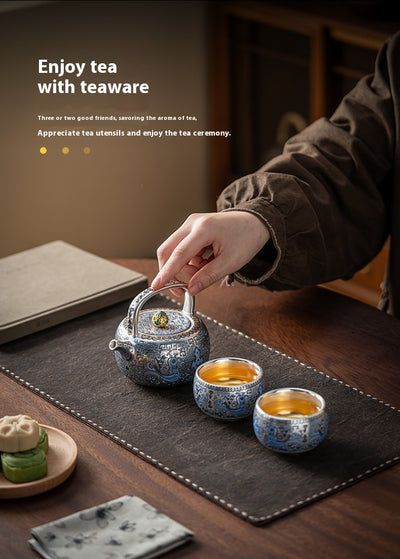 Juego de Té Taotie Chapado en Oro y Plata - Tetera Artesanal de Lujo - Image 25