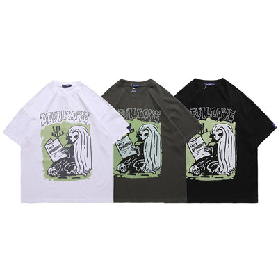 Camiseta Holgada Estampado Periódico - Estilo Urbano Tendencia - Image 3