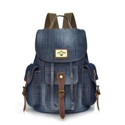 Mochila Denim Retro con Cordón y Bolsillos Funcionales para Mujer - Image 4