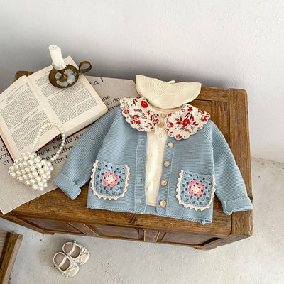 Cardigan Tejido a Mano para Niños con Cuello Redondo y Bolsillos Calados - Image 10