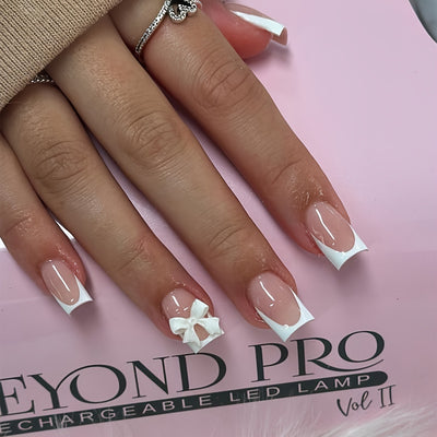 Calcomanías de Uñas Blancas con Moño Elegante - Image 8