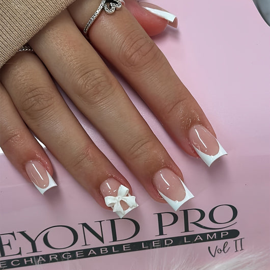 Calcomanías de Uñas Blancas con Moño Elegante - Image 8