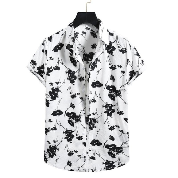 Camisa casual masculina de manga curta com estampa floral